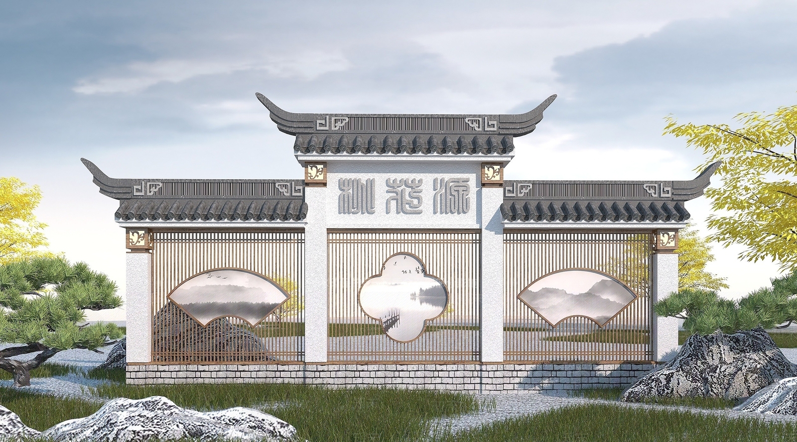 中式影壁墙3D模型下载【ID:1194052903】