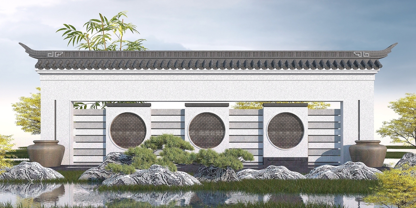 中式景墙3D模型下载【ID:1194052998】