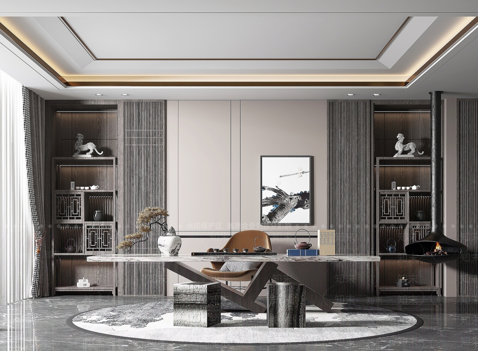 新中式风格书房3D模型下载【ID:1194053263】