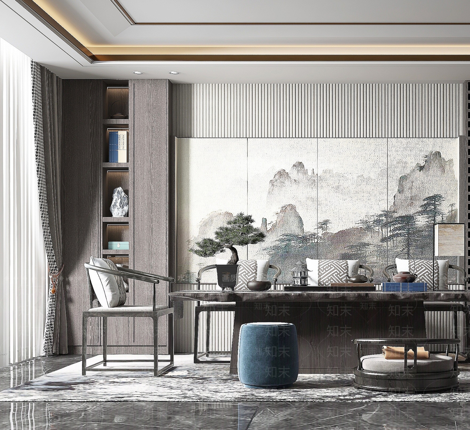 新中式风格书房3D模型下载【ID:1194053355】