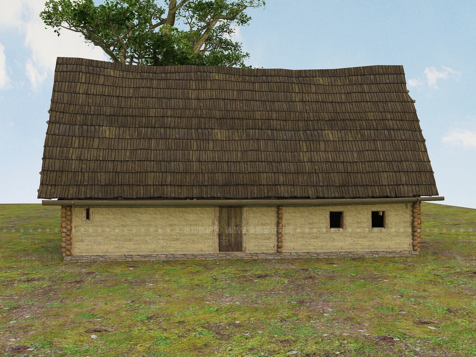 现代乡村振兴中国毛草房3D模型下载【ID:1194055216】