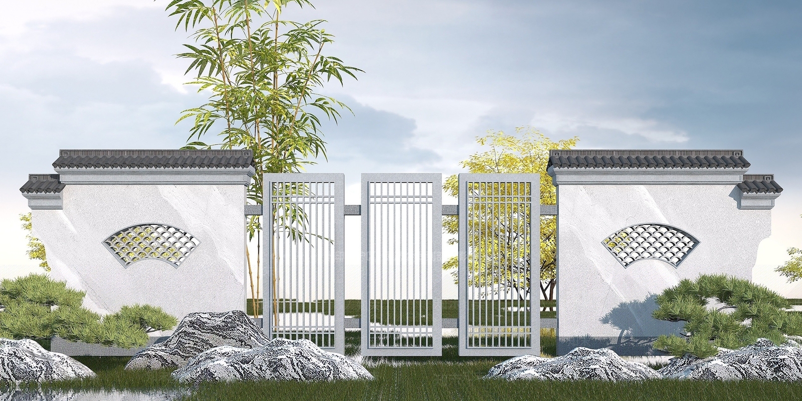 新中式景墙3D模型下载【ID:1194059622】