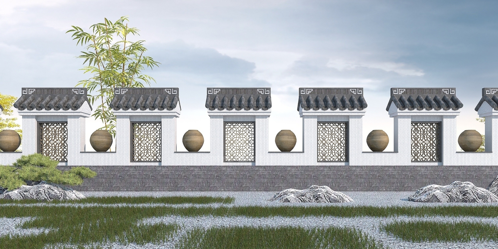 中式围墙3D模型下载【ID:1194059711】