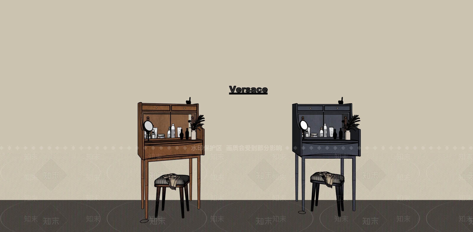 法式中古妆台妆凳3D模型下载【ID:1194062362】