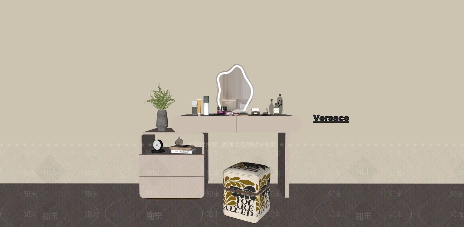法式奶油妆台妆凳3D模型下载【ID:1194062465】