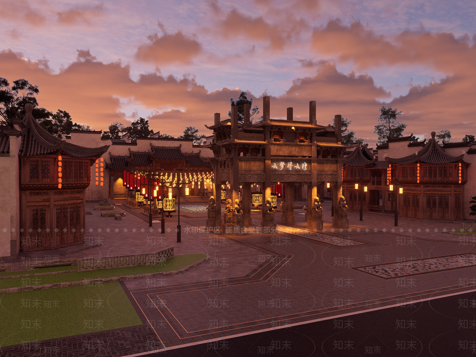 中式复古商业街SU模型下载【ID:1194064306】