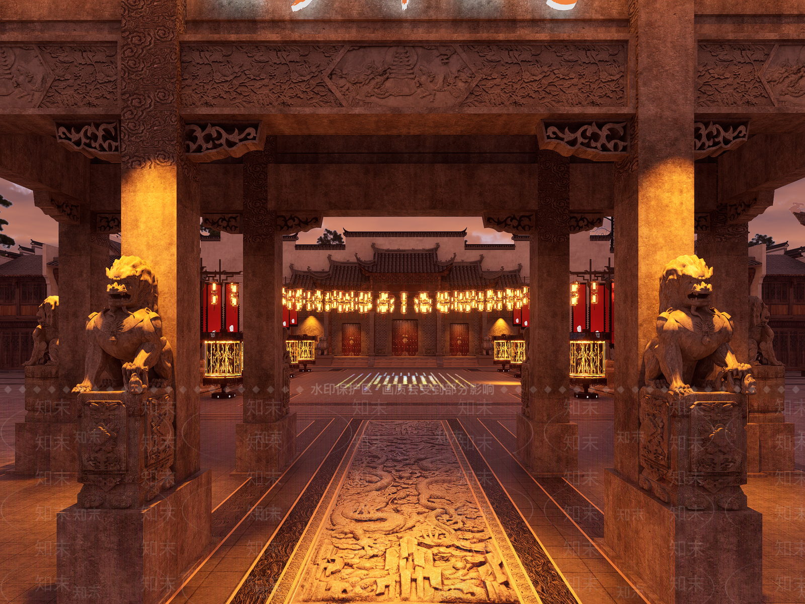 中式复古商业街SU模型下载【ID:1194064306】