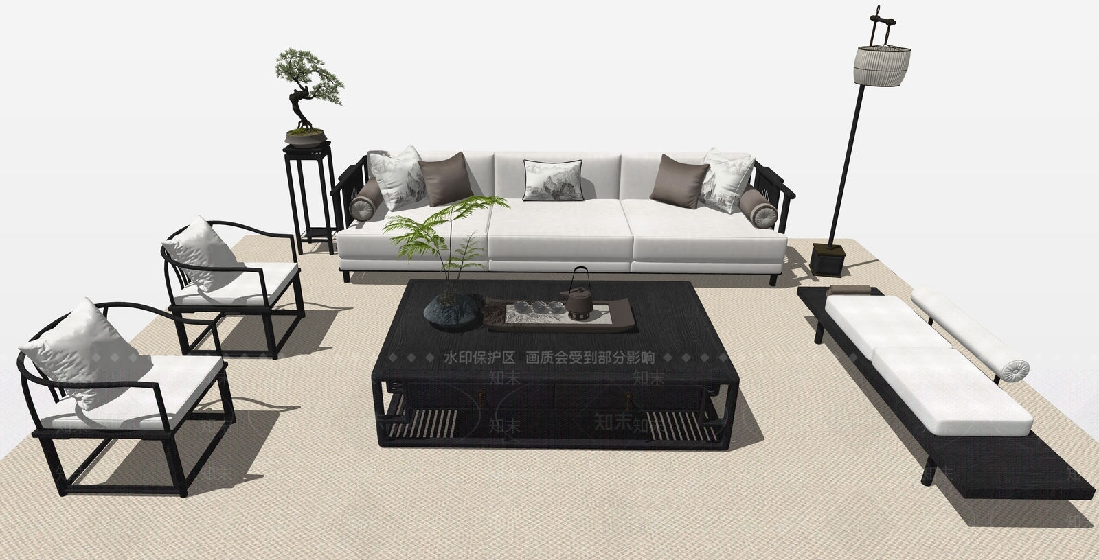 新中式中式多人沙发SU模型下载【ID:1194064347】