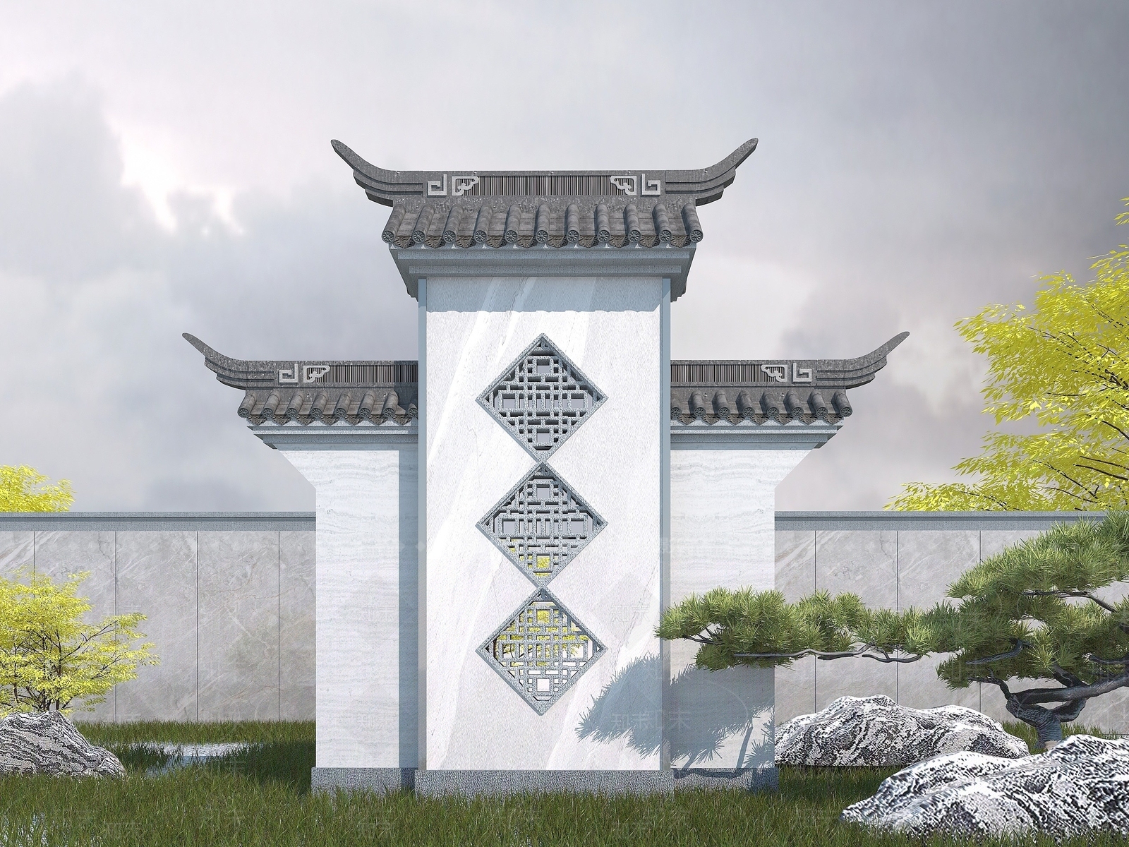 新中式景墙3D模型下载【ID:1194065811】
