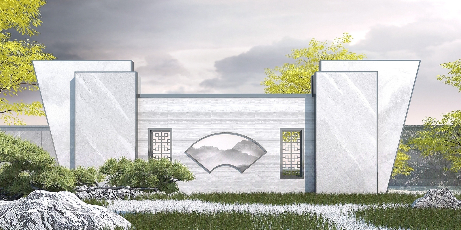 新中式景墙3D模型下载【ID:1194066317】