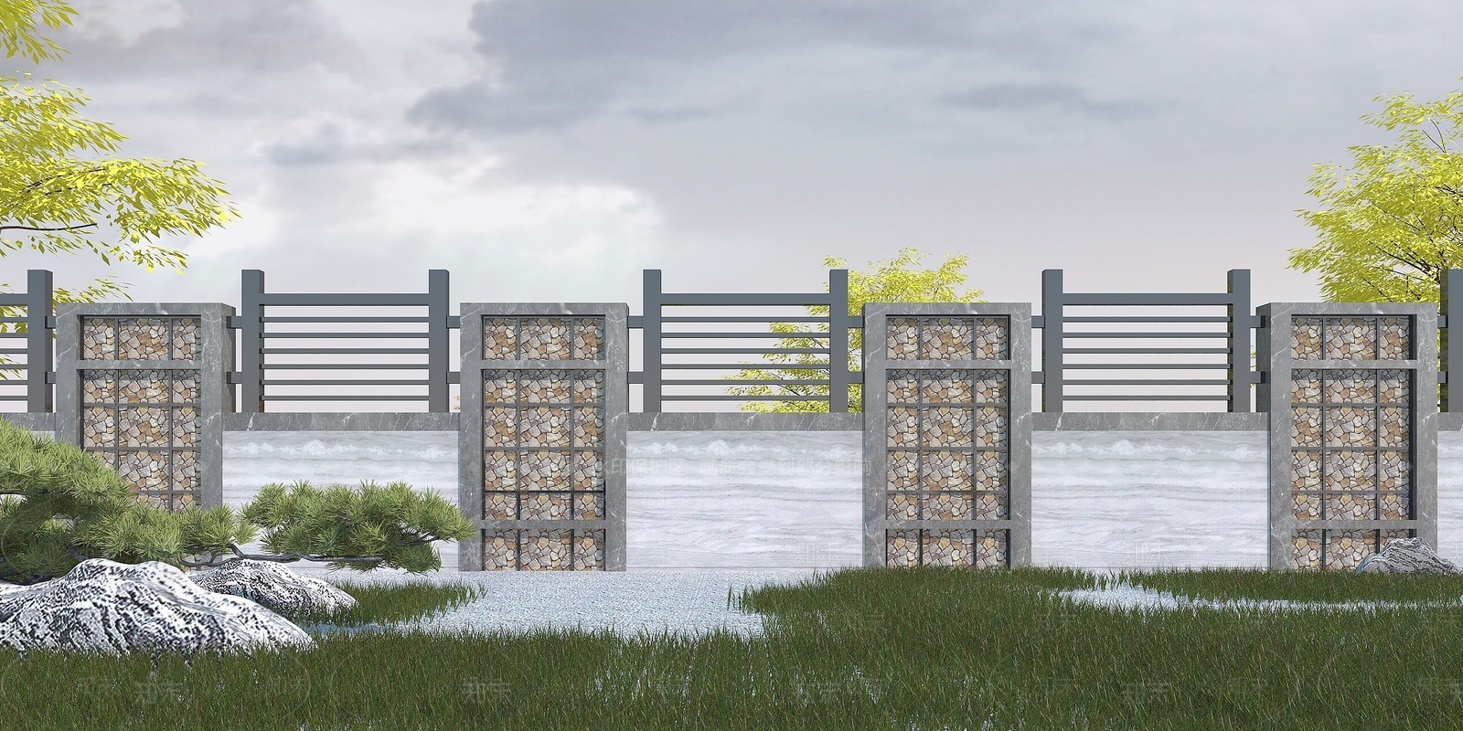 现代围墙3D模型下载【ID:1194066578】