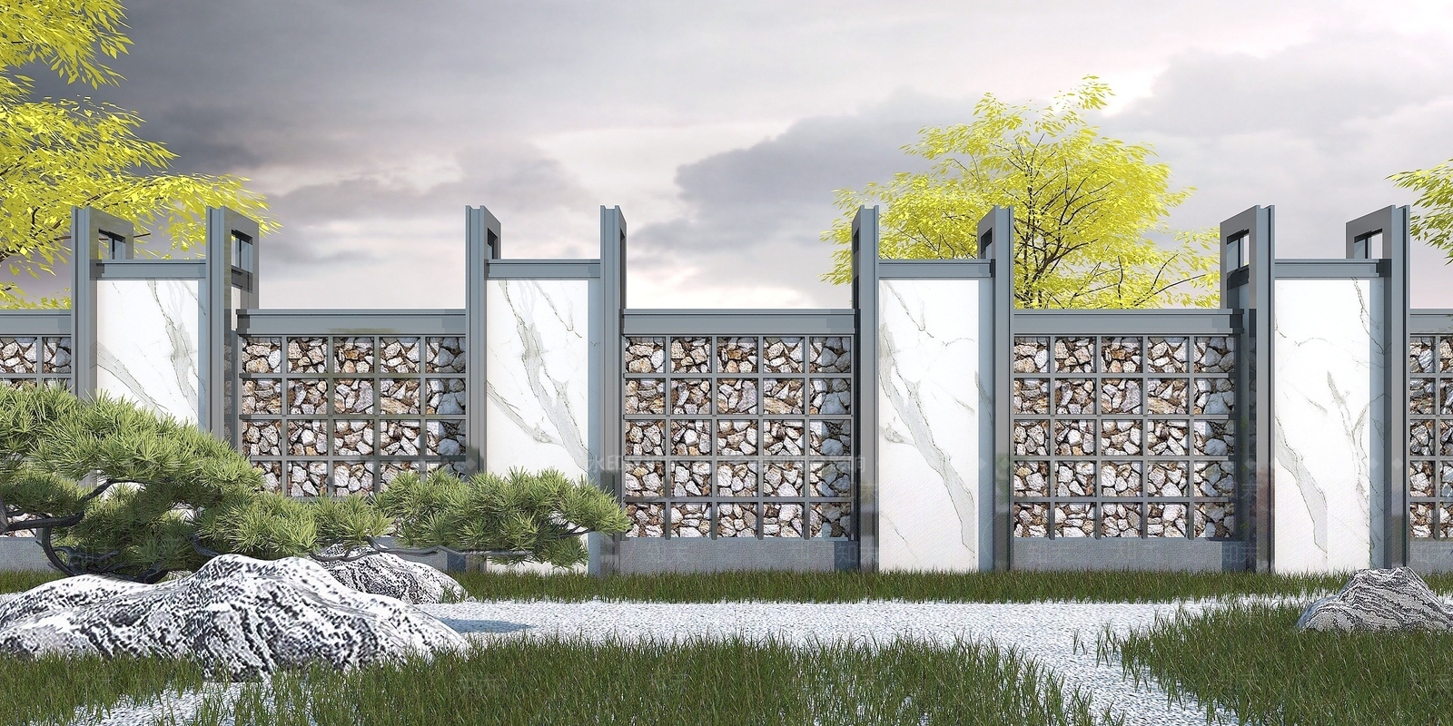 现代围墙3D模型下载【ID:1194066698】