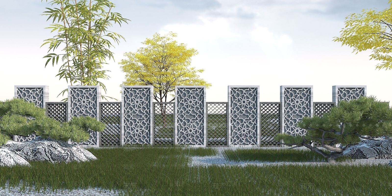 现代围墙3D模型下载【ID:1194067495】