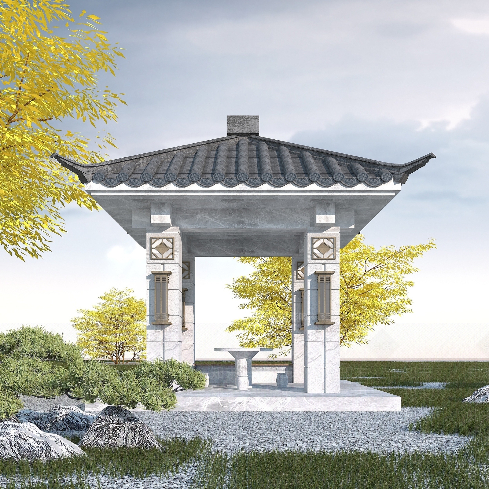 中式石亭子3D模型下载【ID:1194070130】