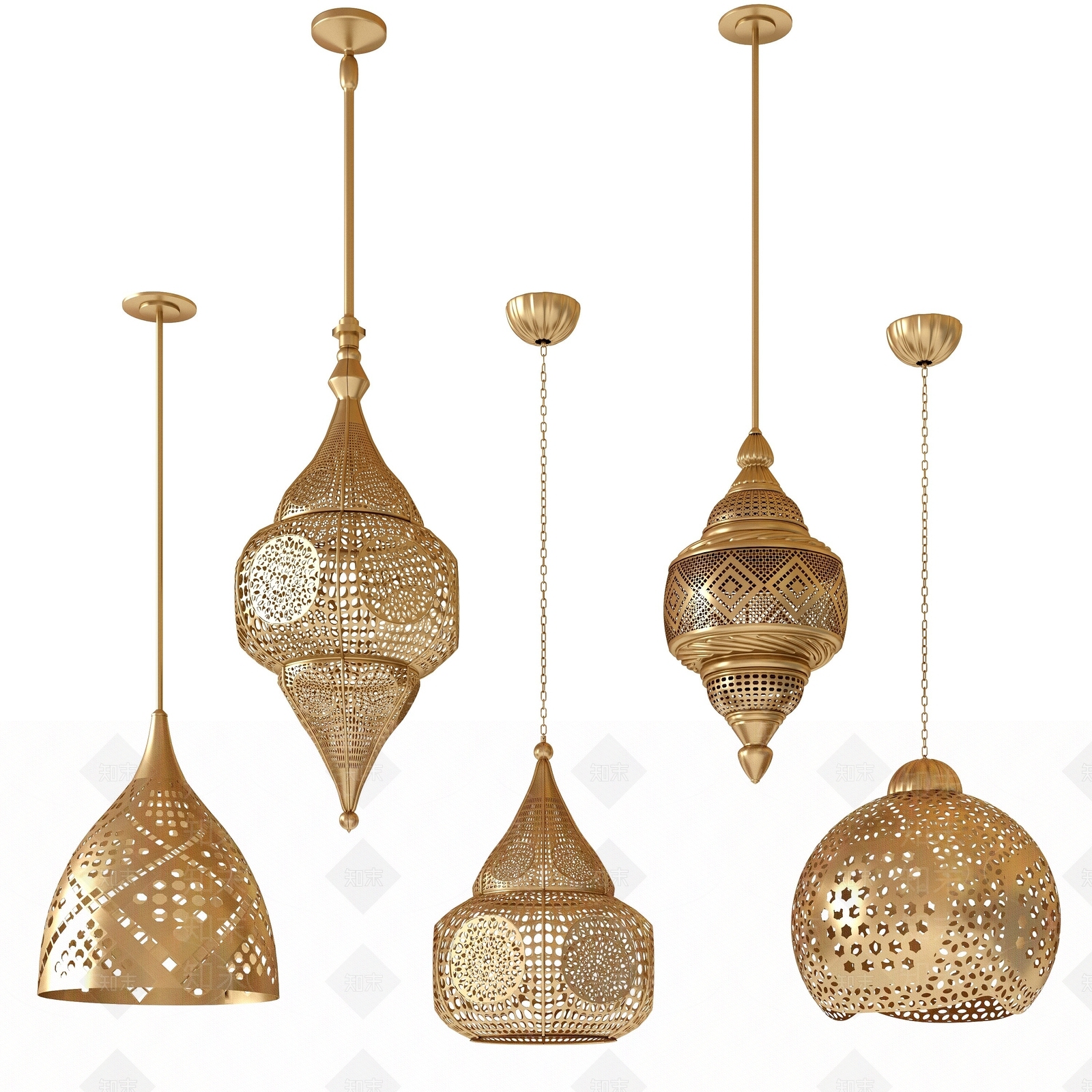 现代金属镂空吊灯3D模型下载【ID:1194071455】