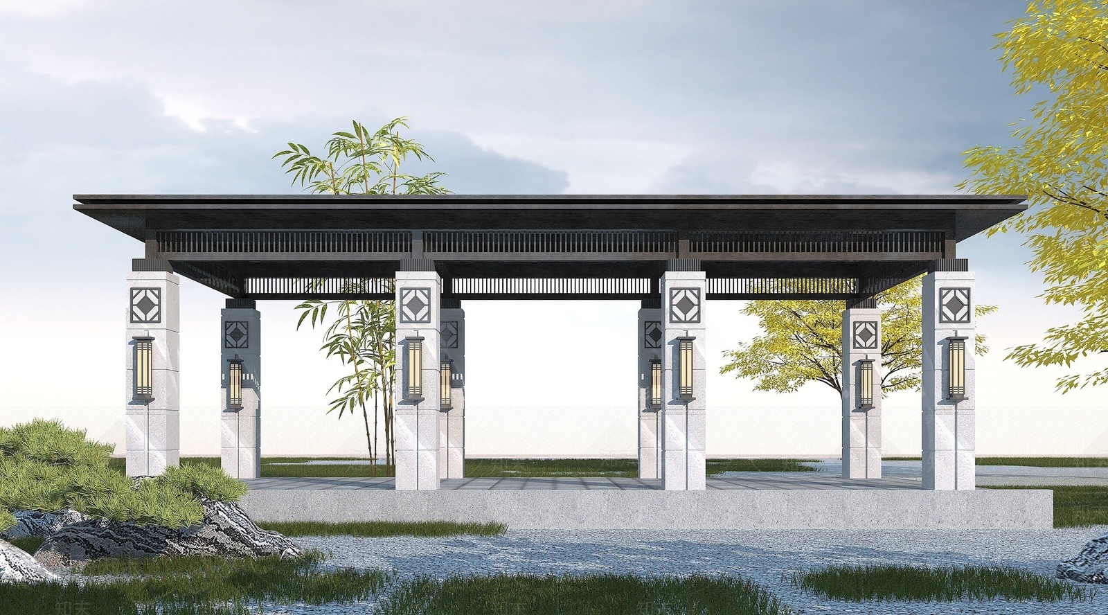 新中式长廊3D模型下载【ID:1194073632】