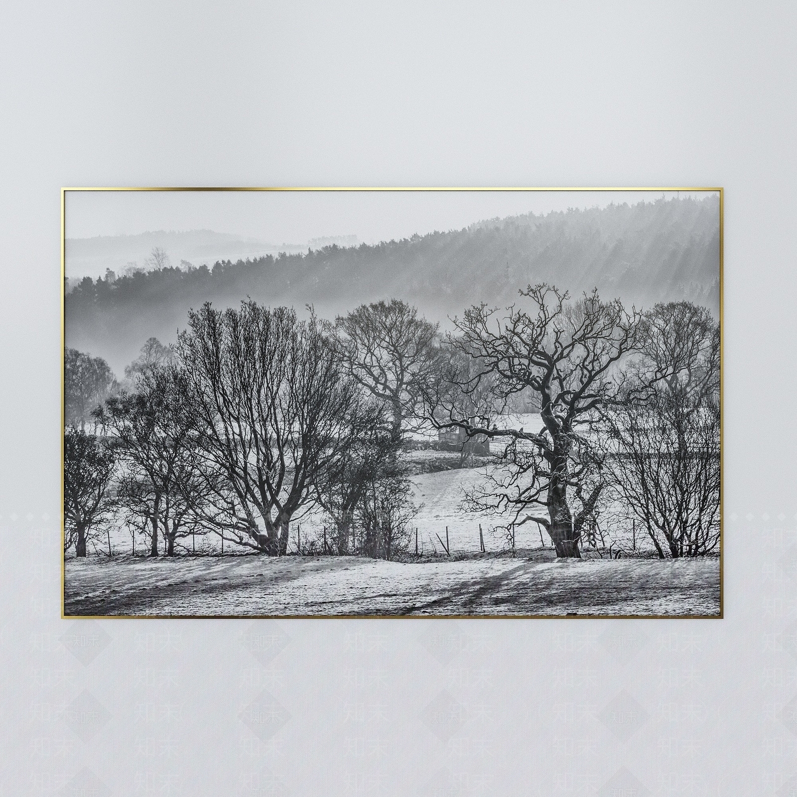 现代树木黑白装饰画3D模型下载【ID:1194074713】