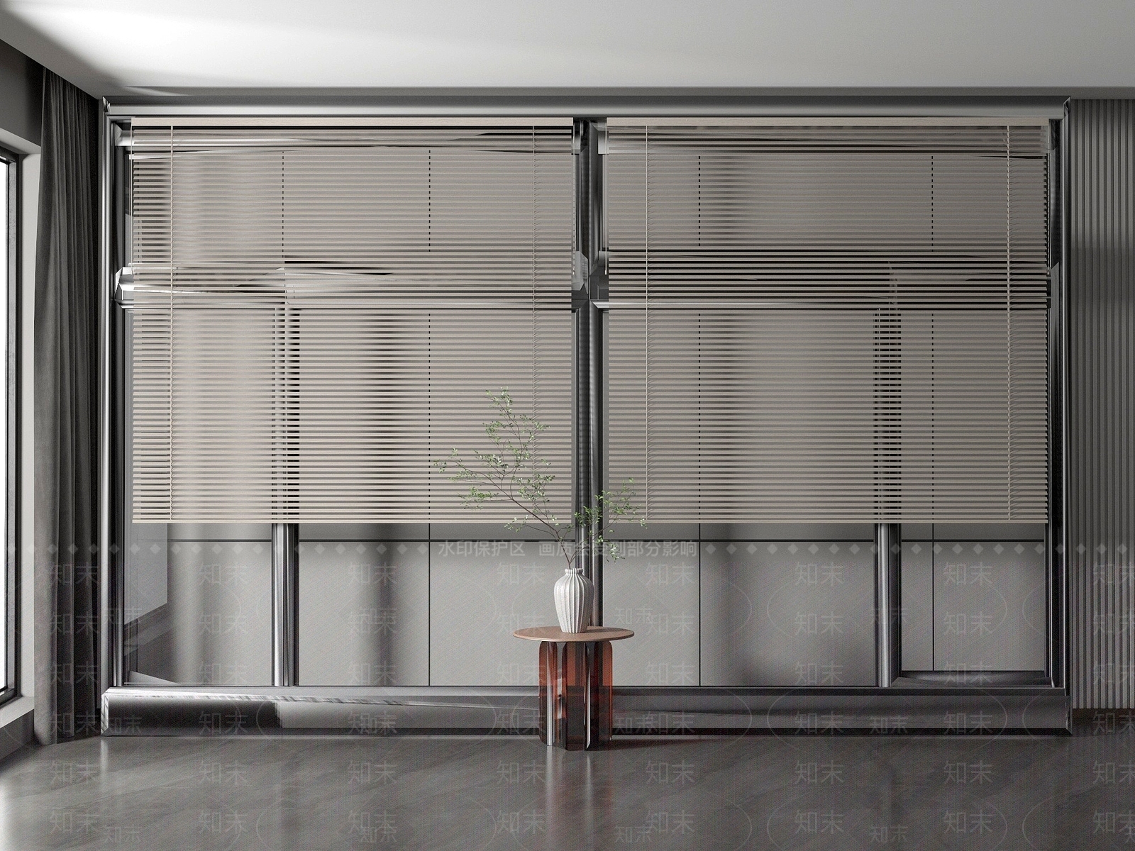 现代落地窗百叶窗帘3D模型下载【ID:1194078750】