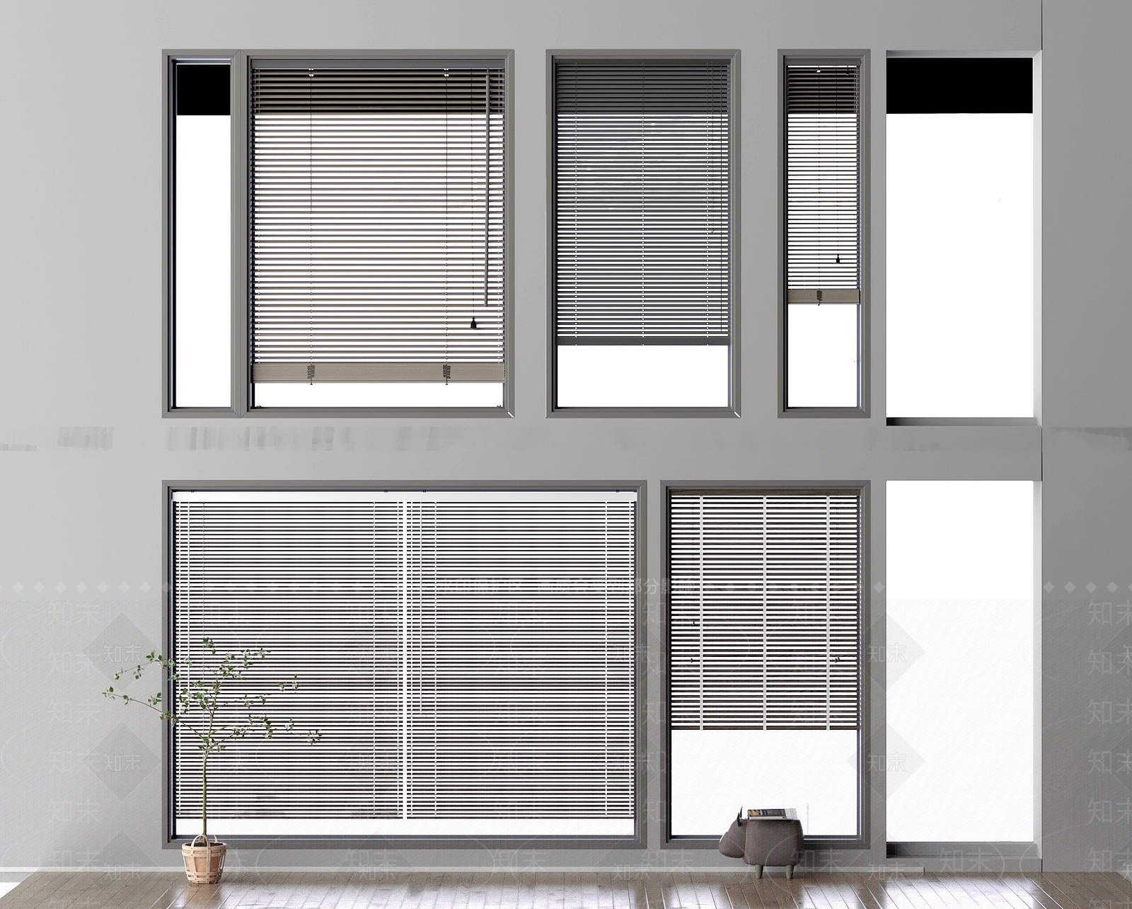 现代百叶窗帘3D模型下载【ID:1194078797】