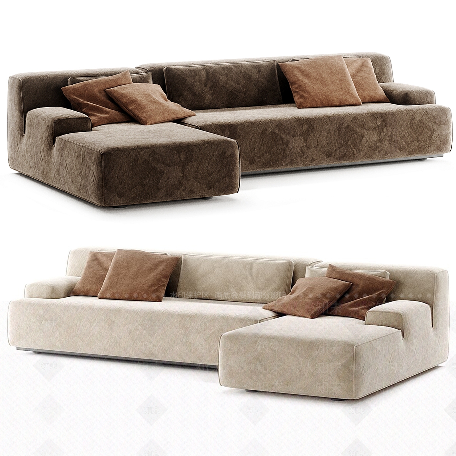 现代奶油转角沙发3D模型下载【ID:1194079401】