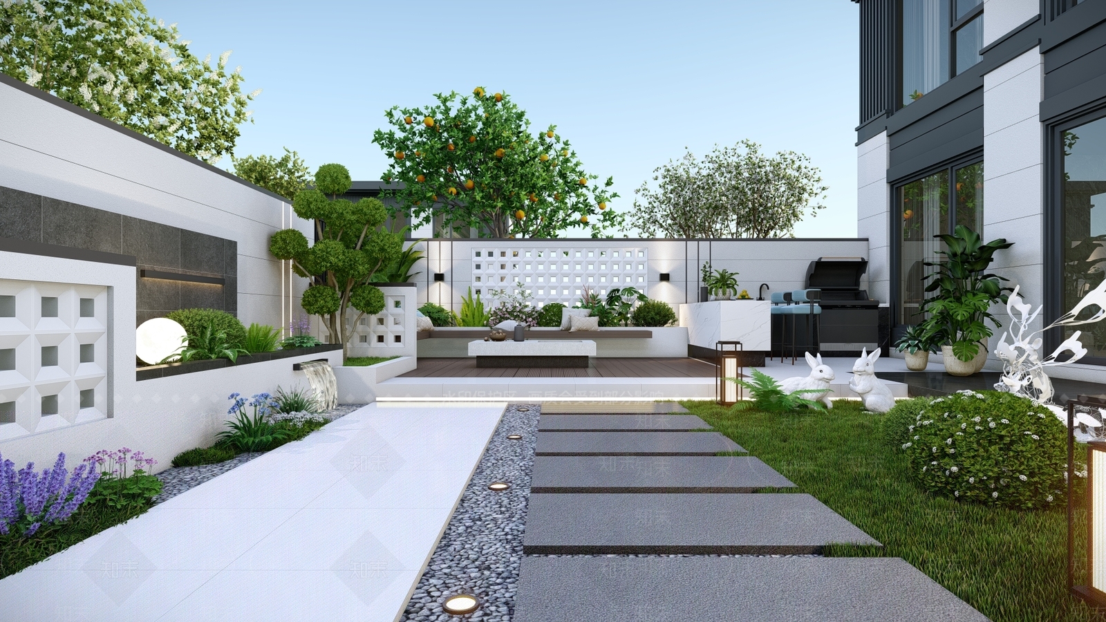 现代简约别墅庭院SU模型下载【ID:1194094392】