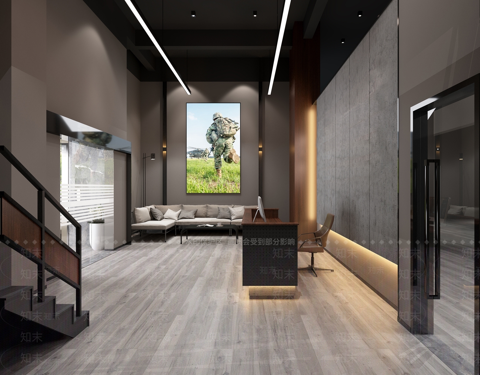 工业简约办公大厅3D模型下载【ID:1194095382】