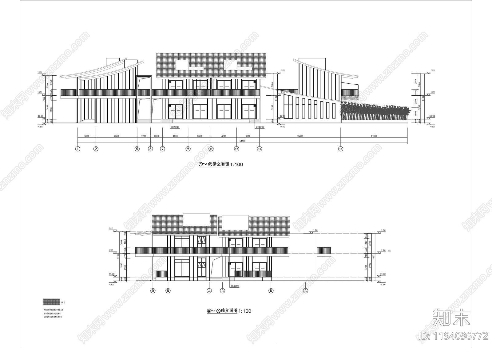 新中式民宿建筑cad施工图下载【ID:1194096772】