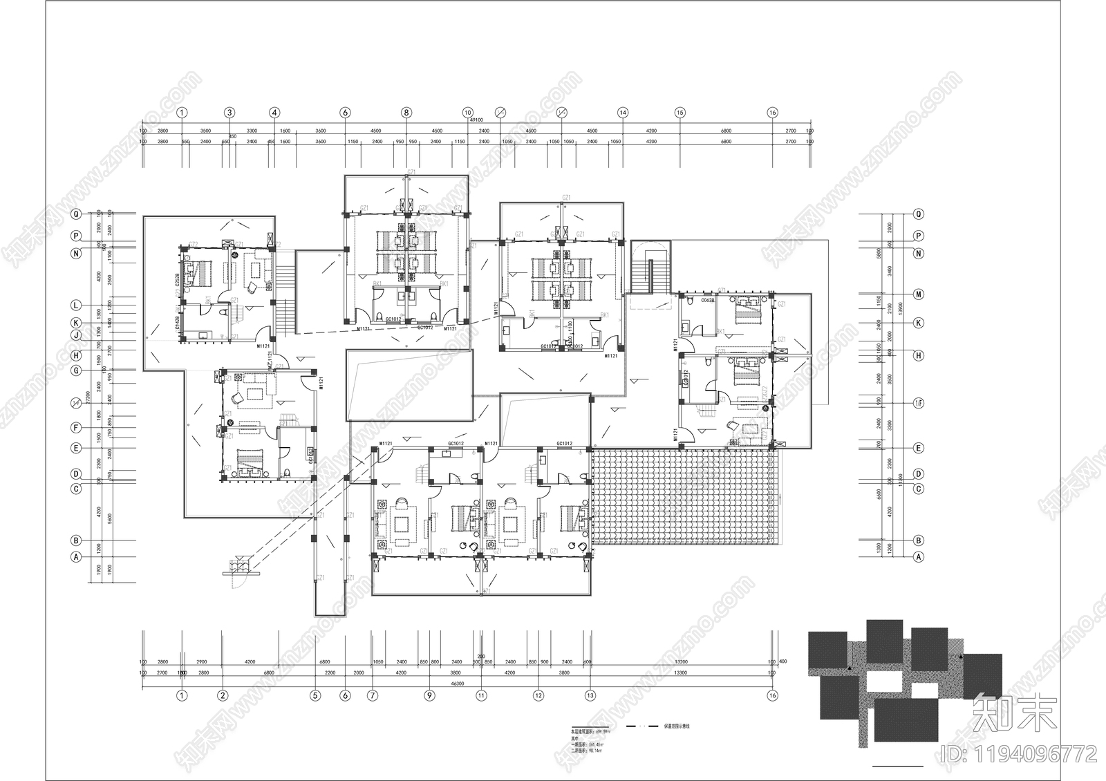 新中式民宿建筑cad施工图下载【ID:1194096772】