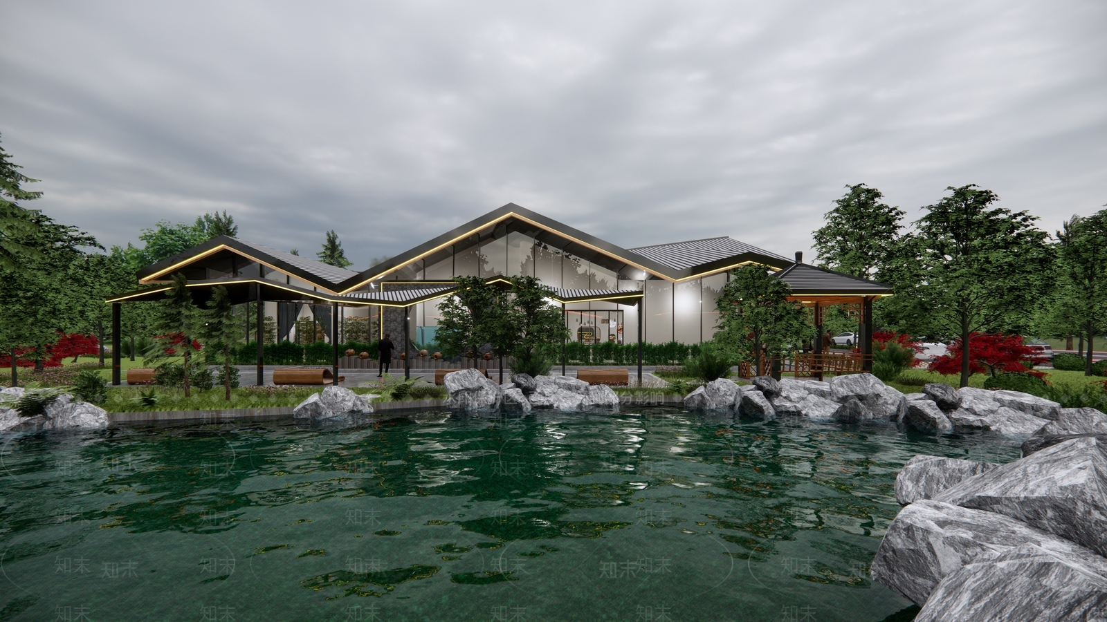 新中式中古茶馆SU模型下载【ID:1194100013】