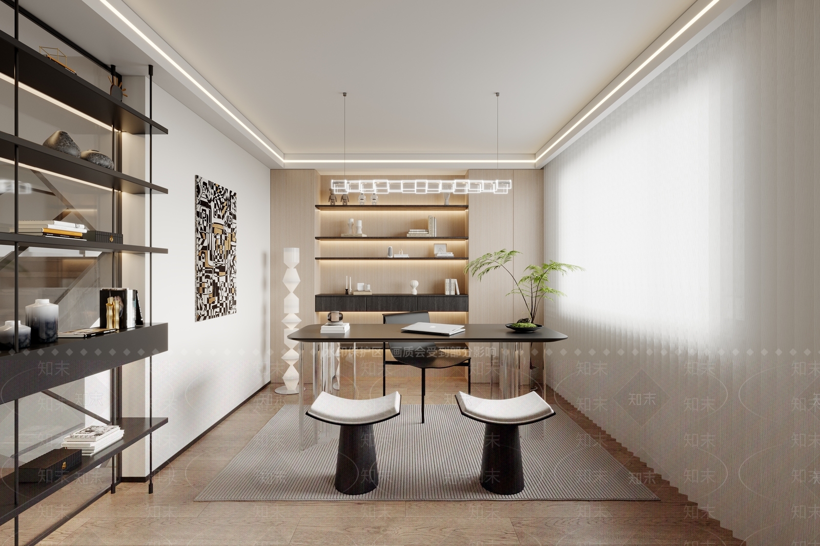 现代极简书房3D模型下载【ID:1194101430】