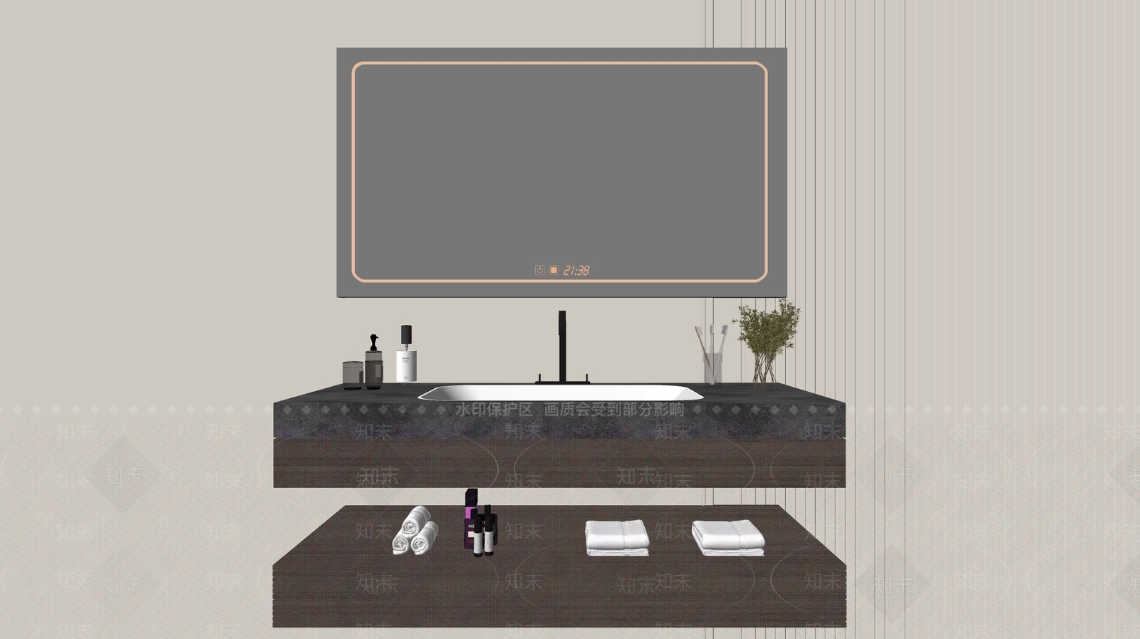 现代浴室柜SU模型下载【ID:1194102343】