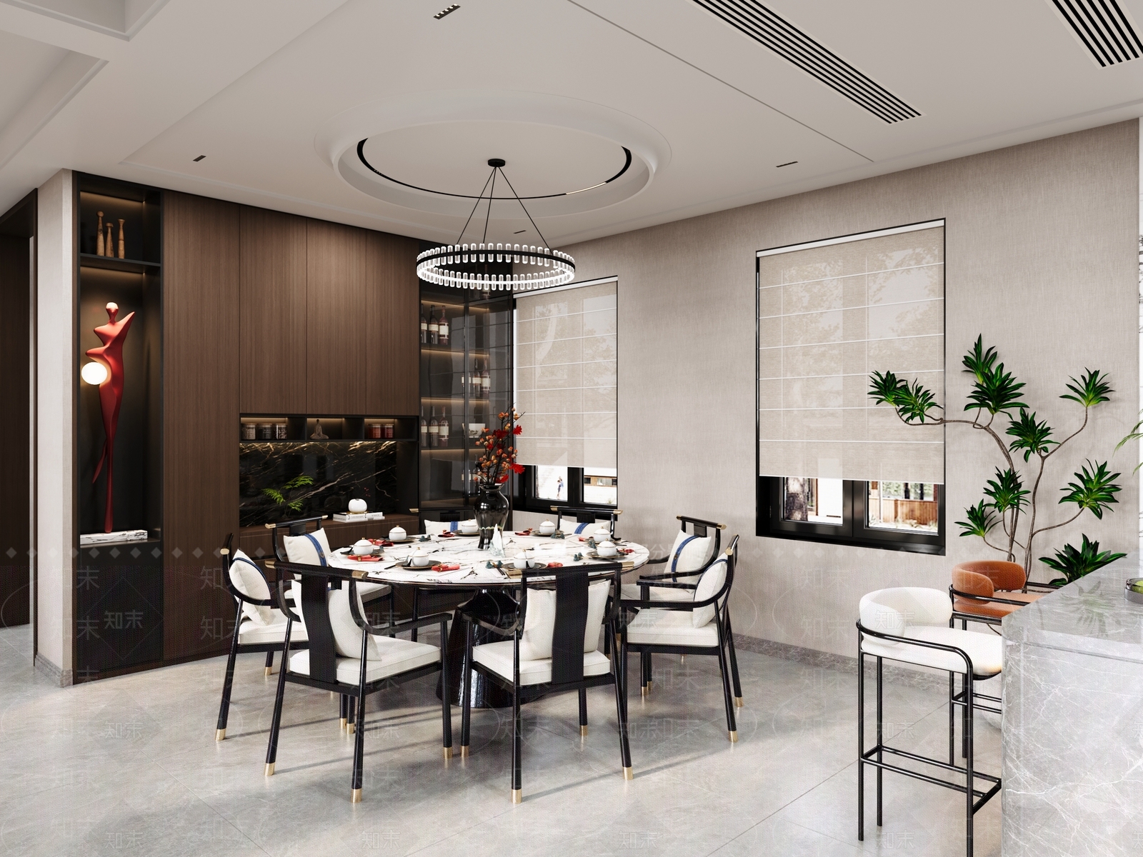新中式酒店餐厅3D模型下载【ID:1215129366】