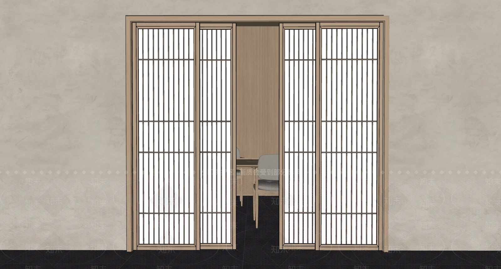 现代新中式推拉门SU模型下载【ID:1194105992】
