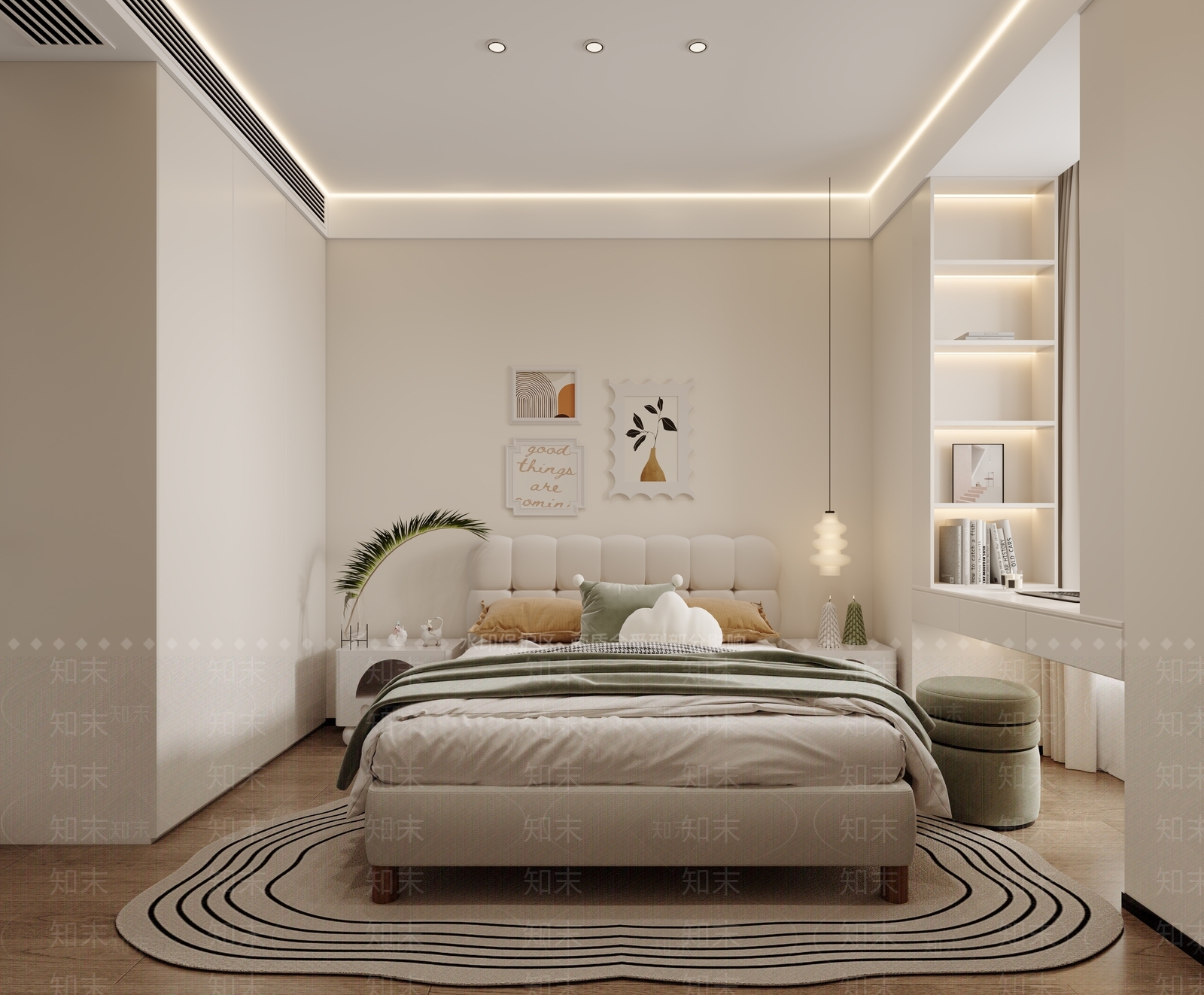 奶油原木家居卧室3D模型下载【ID:1194117513】