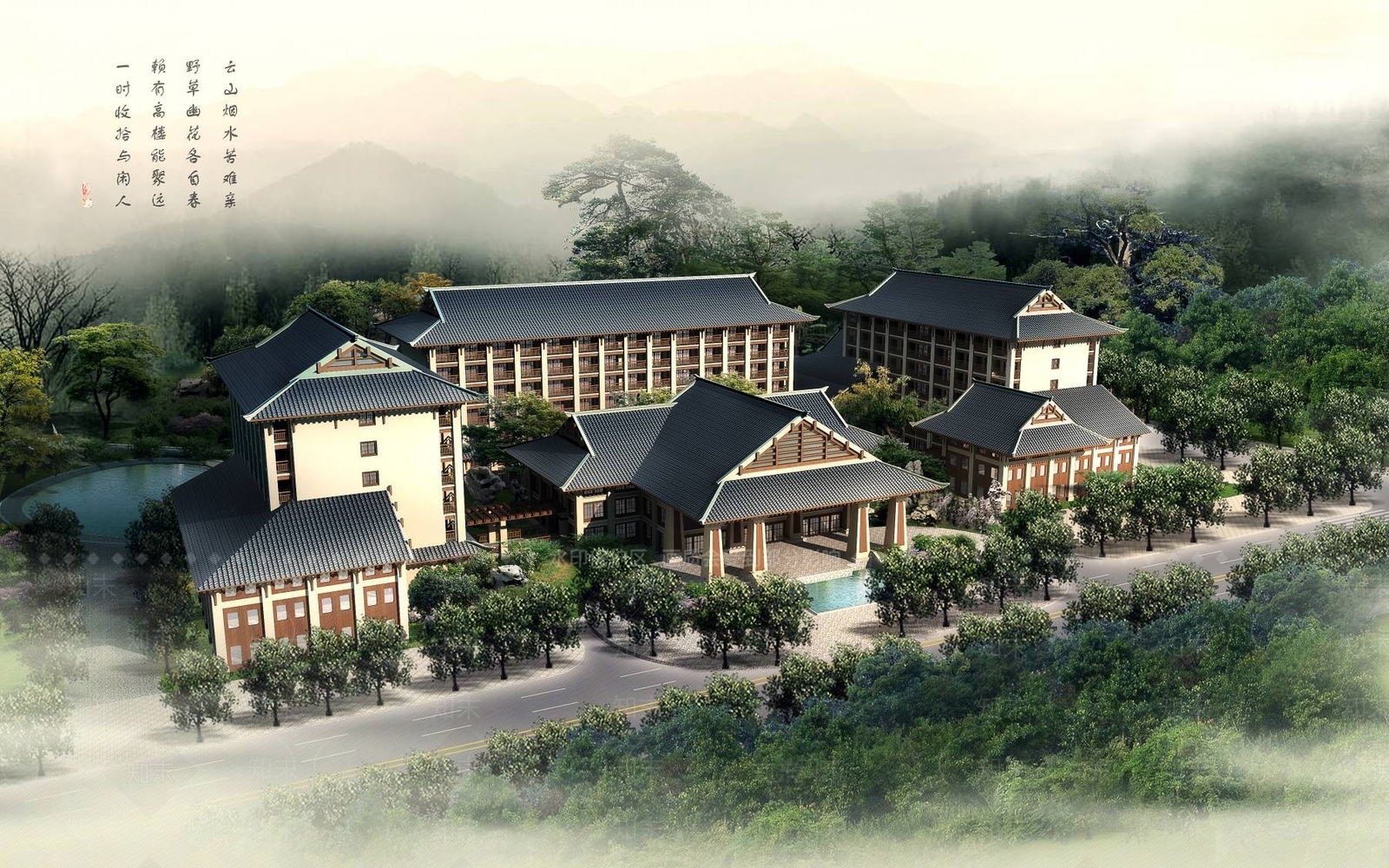 中式酒店外观3D模型下载【ID:1194122036】