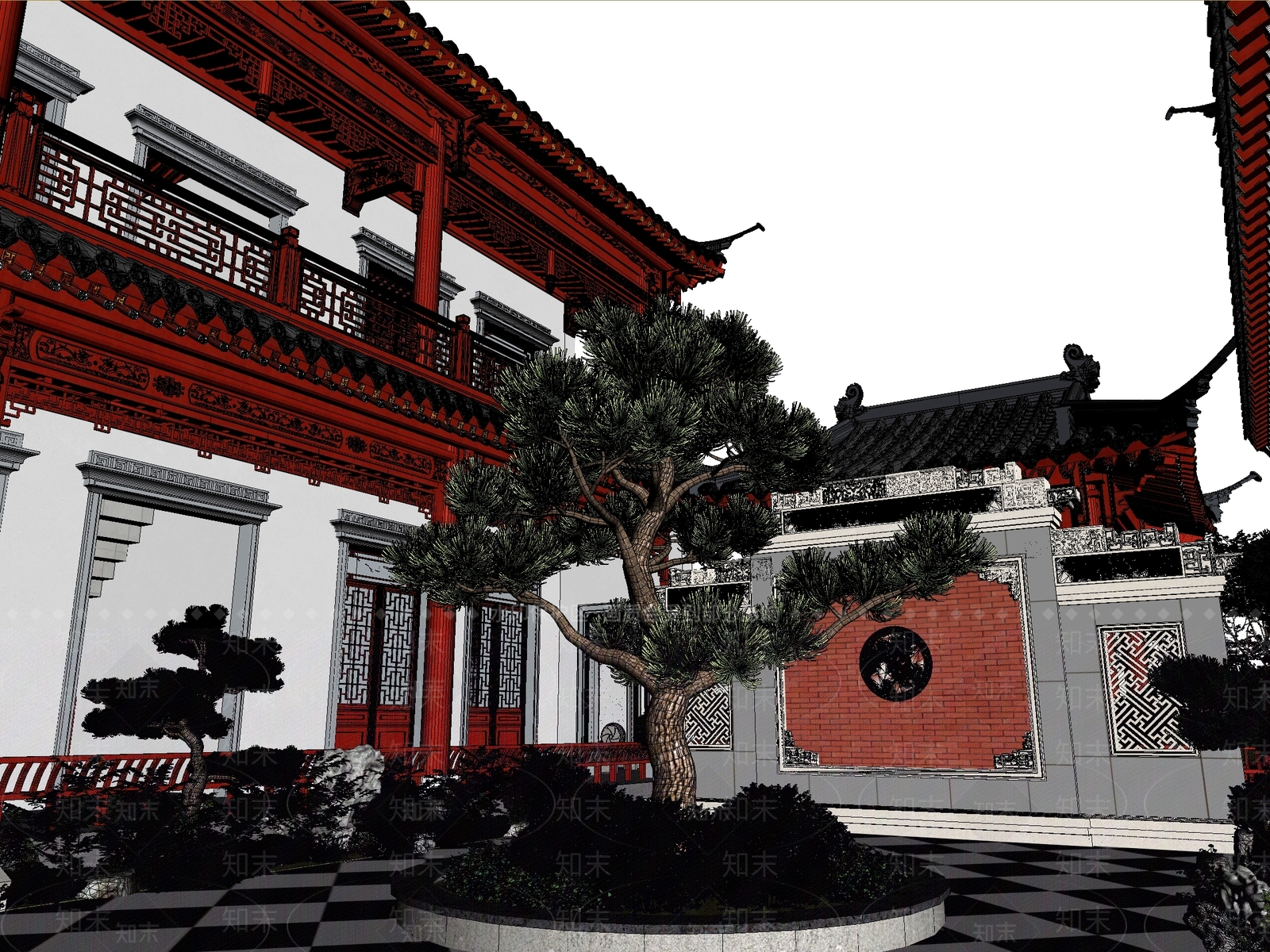 中古中式古建3D模型下载【ID:1194126960】
