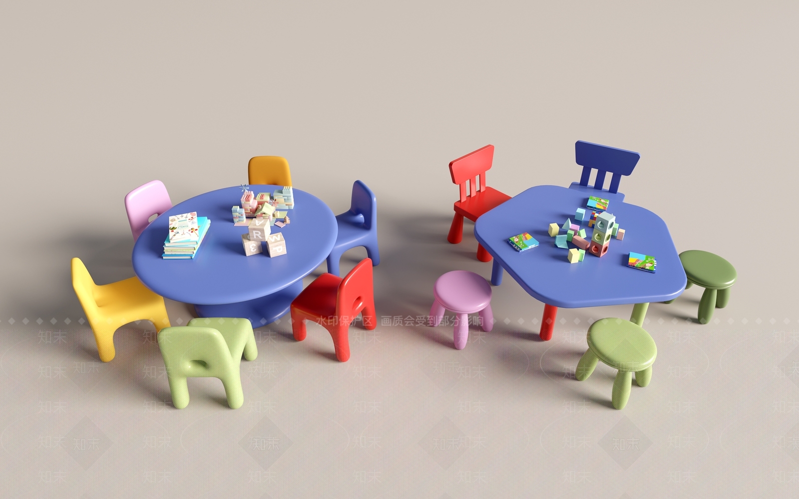 现代儿童桌椅3D模型下载【ID:1194128230】