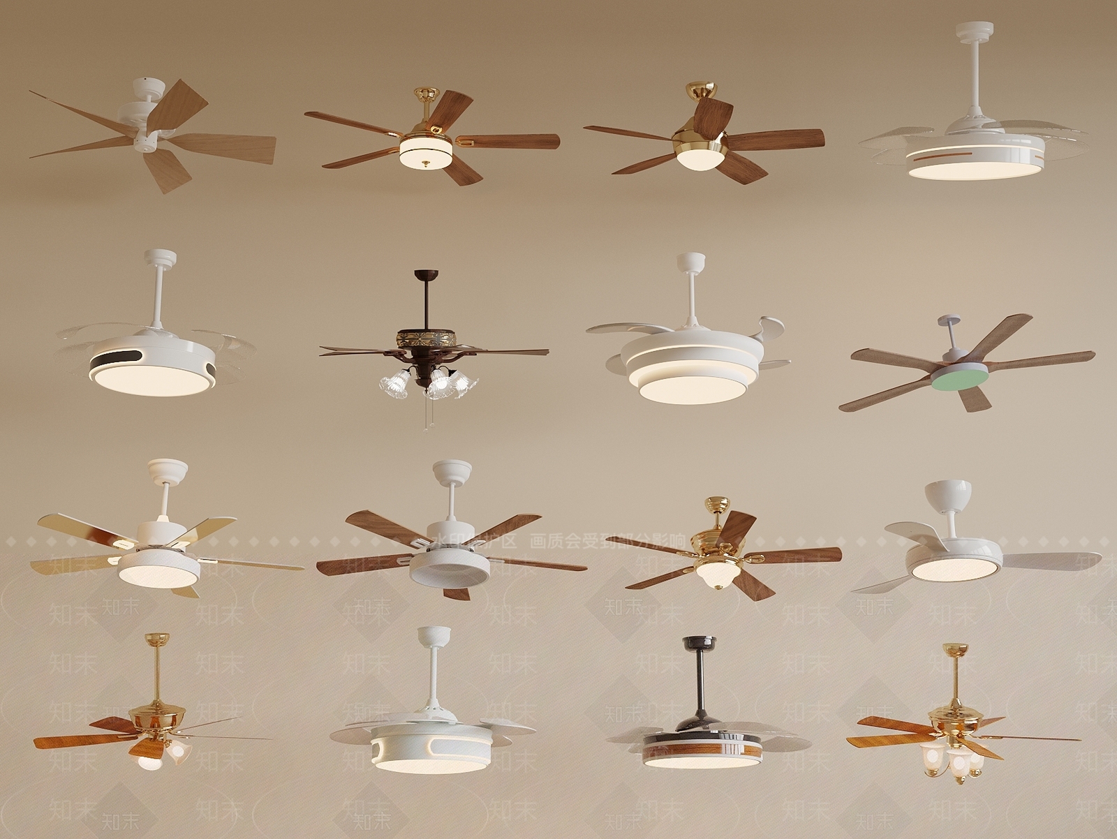 现代奶油风扇灯3D模型下载【ID:1194132166】