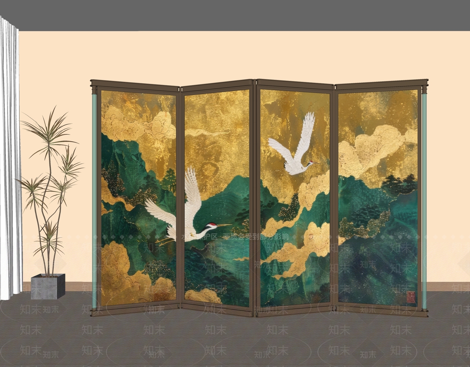 新中式禅意屏风SU模型下载【ID:1194132245】