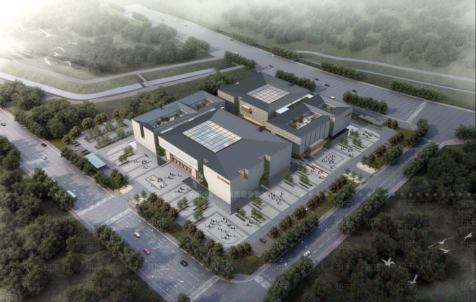 新中式现代展览馆建筑SU模型下载【ID:1194135480】