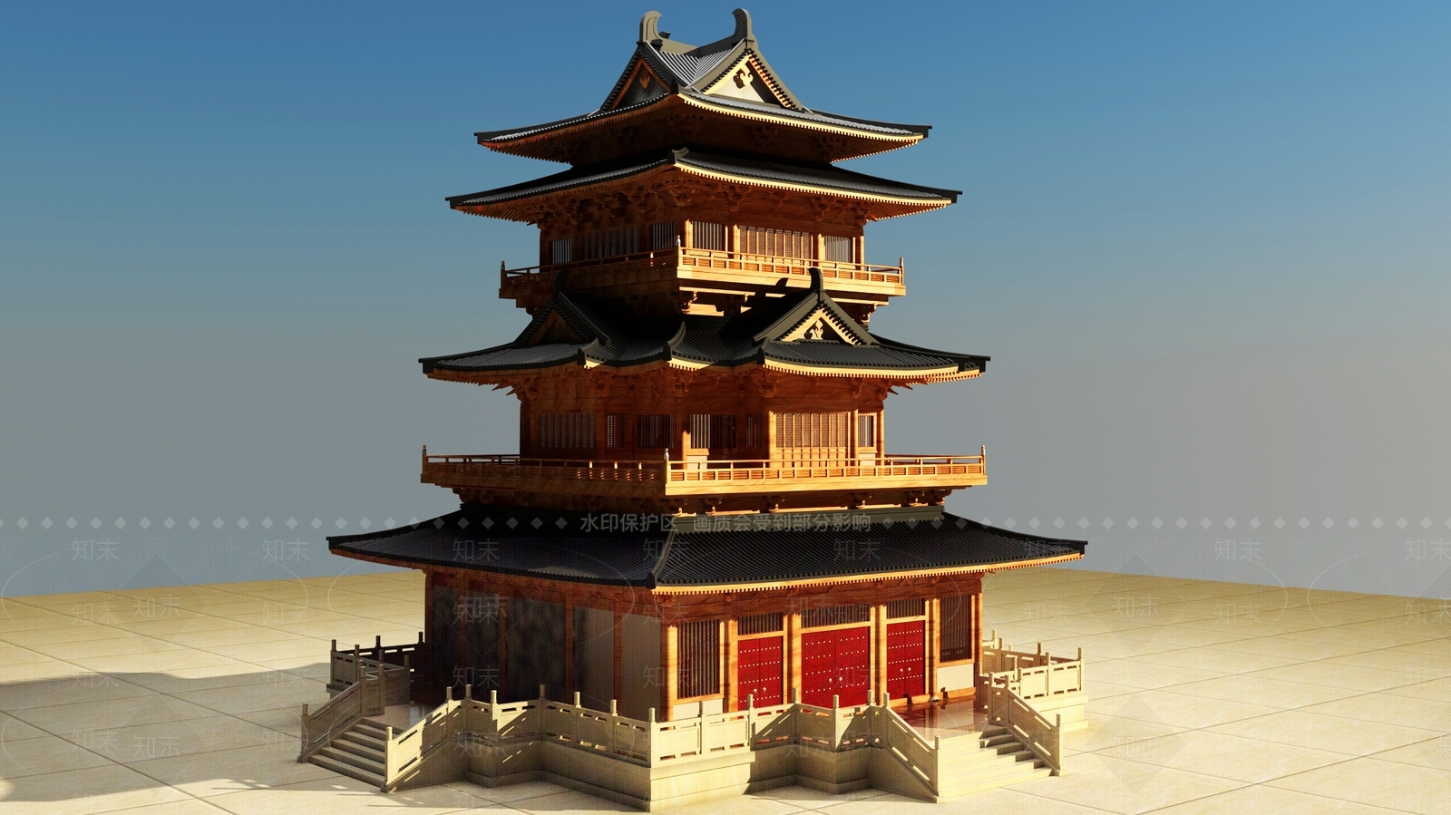 中古中式古建3D模型下载【ID:1194135541】