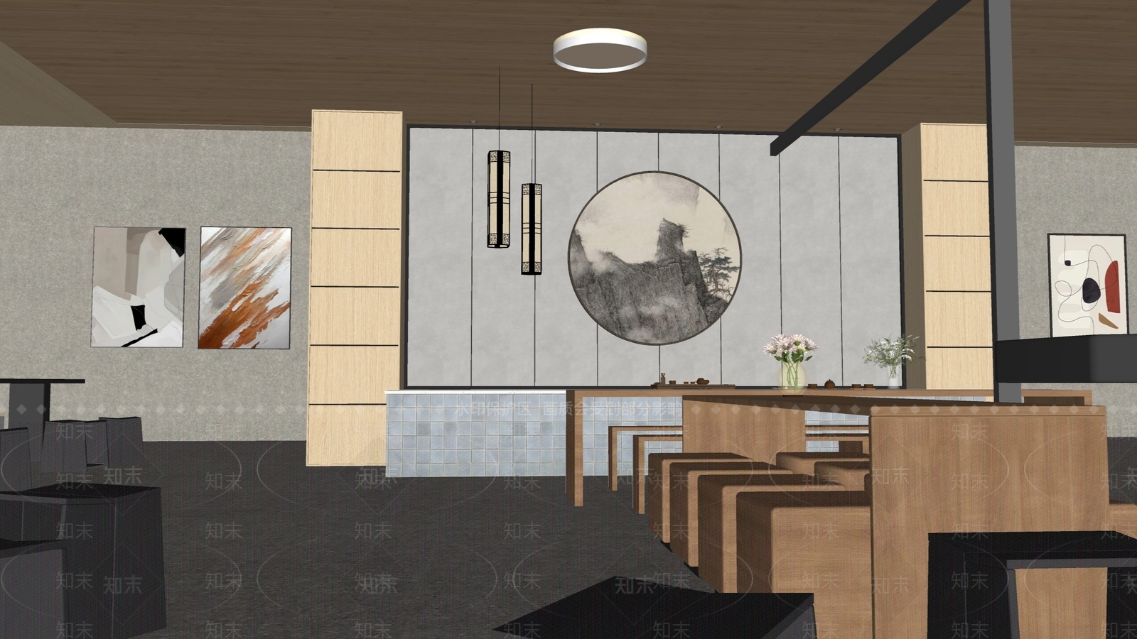 现代原木茶餐厅SU模型下载【ID:1194221500】