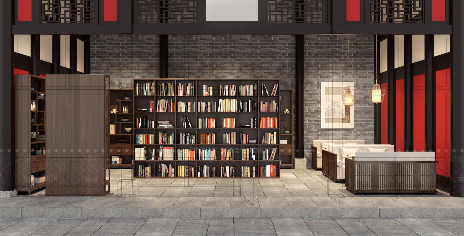 新中式中式图书馆3D模型下载【ID:1194139888】
