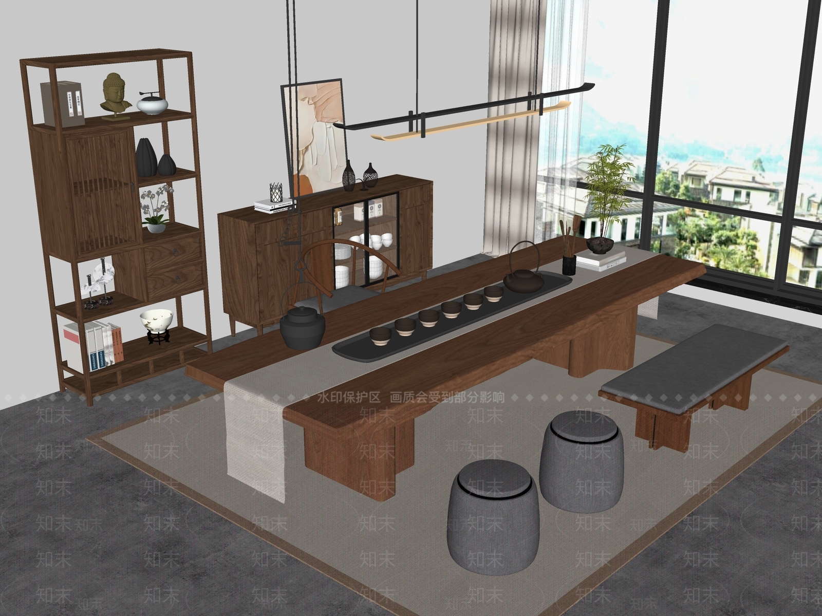 新中式中式茶室SU模型下载【ID:1194140402】