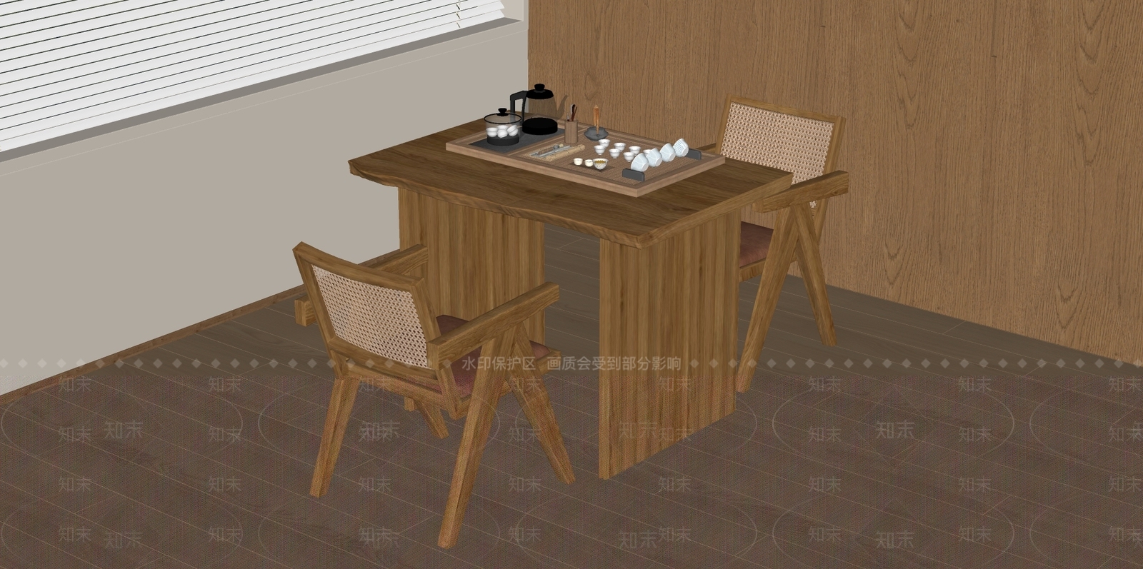 侘寂茶桌椅SU模型下载【ID:1194142414】