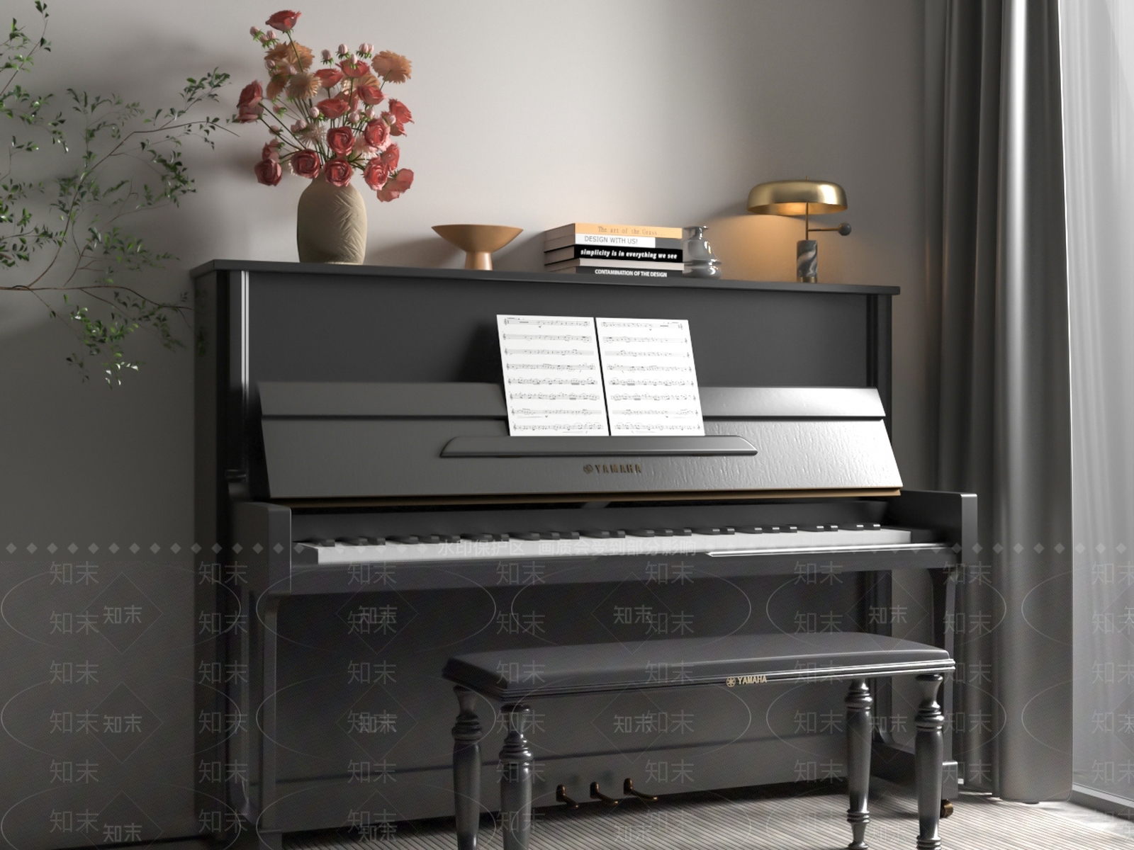 现代钢琴房SU模型下载【ID:1194143672】