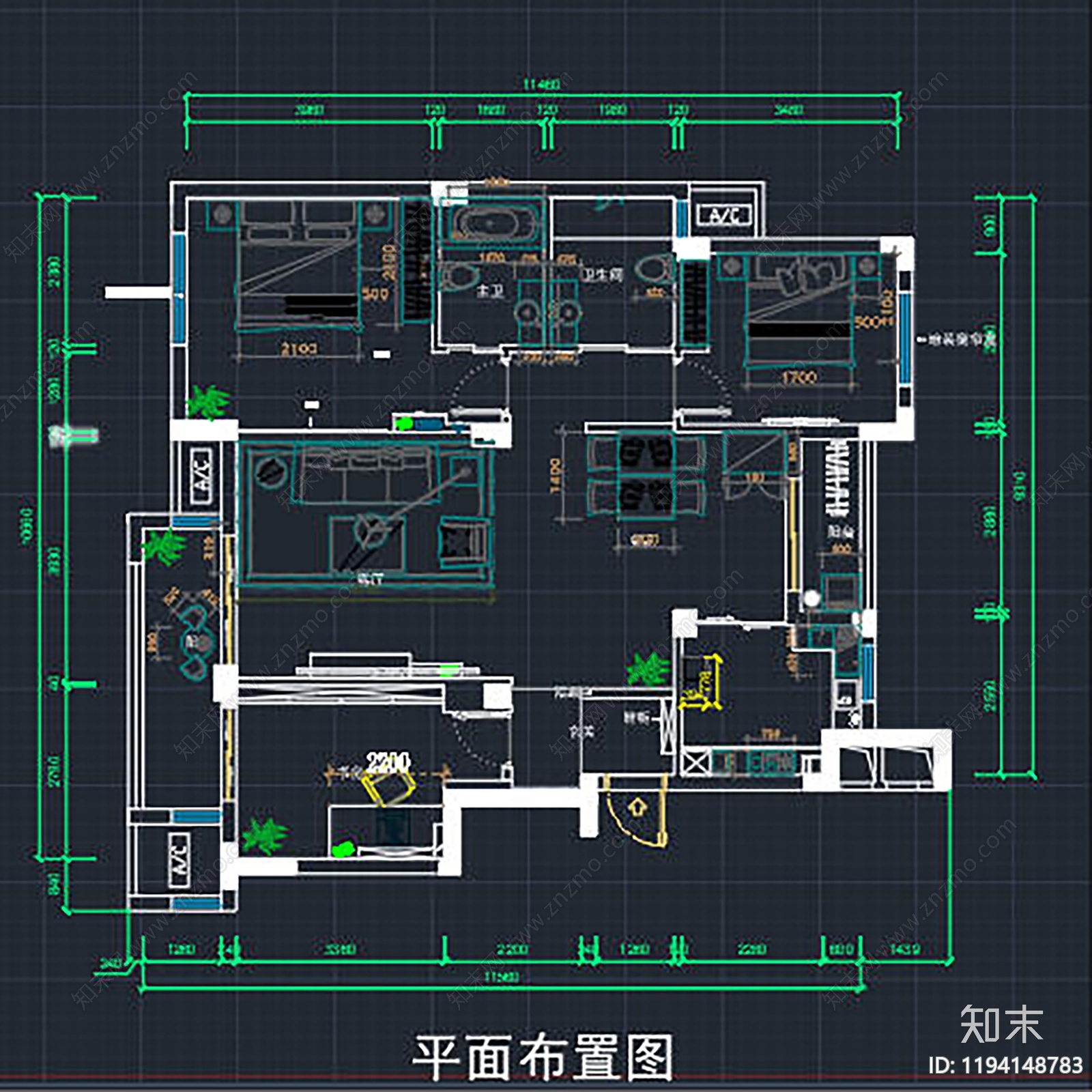 小户型平层施工图下载【ID:1194148783】