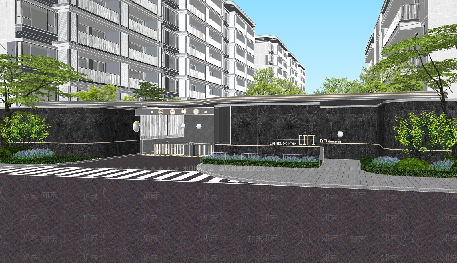 现代新中式入口大门SU模型下载【ID:1194151142】