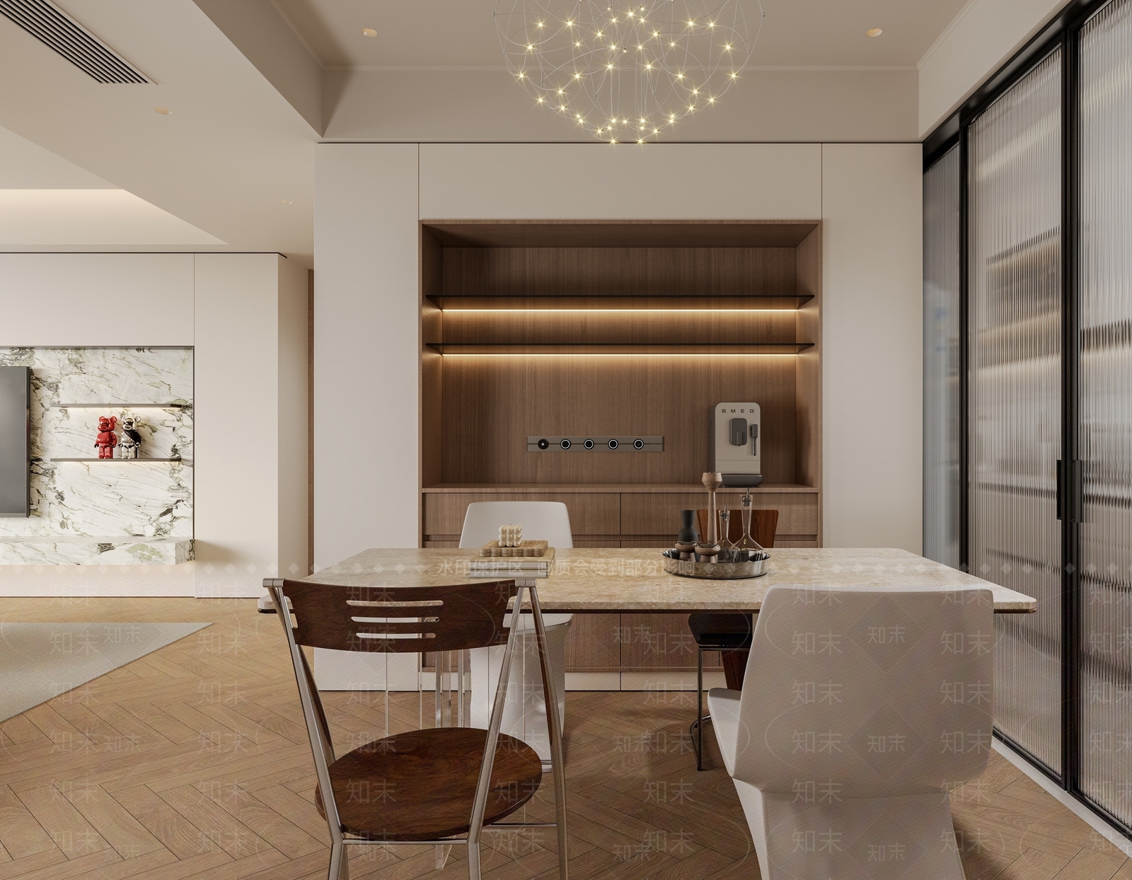 奶油轻奢家居餐厅3D模型下载【ID:1194148659】