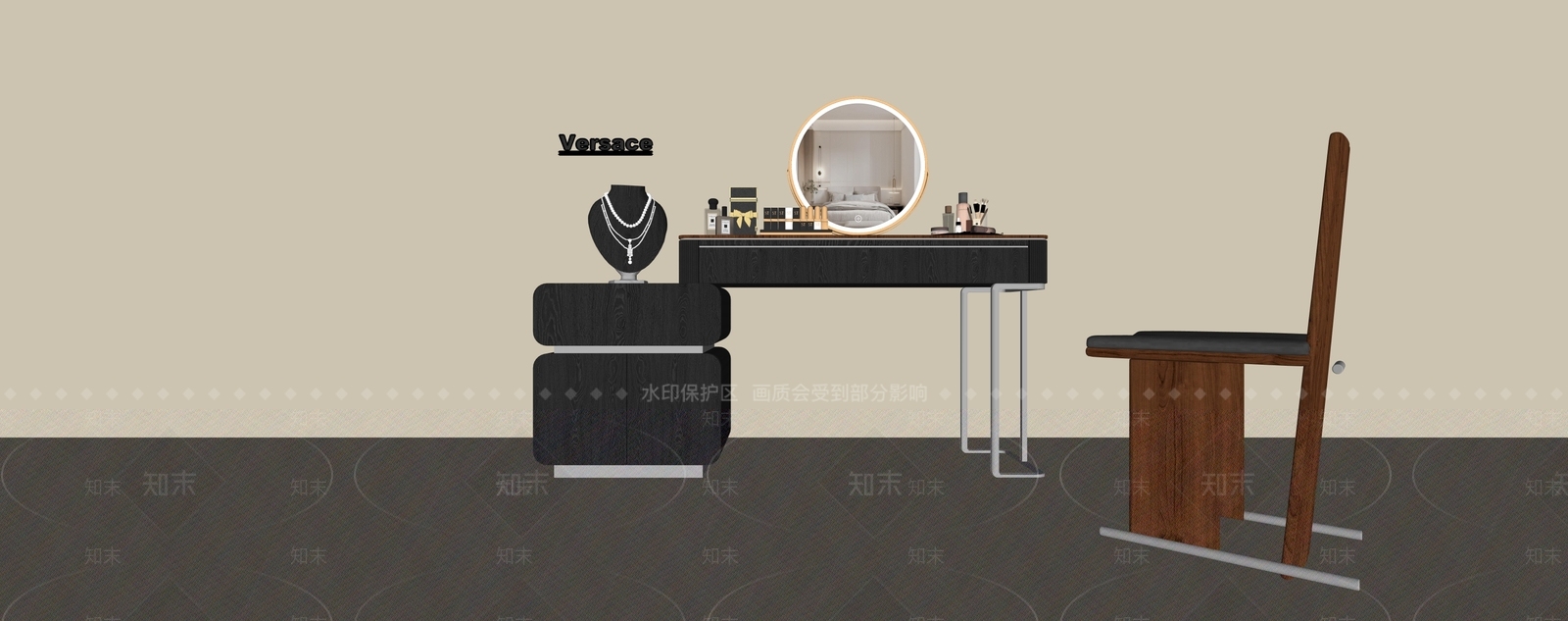 法式中古妆台妆凳3D模型下载【ID:1194149299】